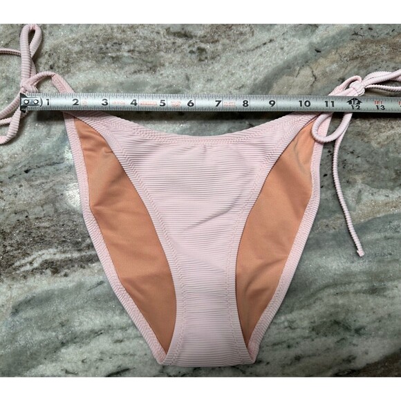 J Crew Bikini Bottoms Womens Small Ribbed Cheeky String Pink Beachy Swimsuit - Picture 5 of 5